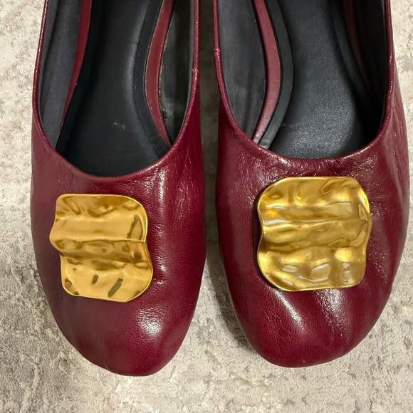 Zara Leather Women's Burgundy Ballet Flats with Gold Accent - Picture 4 of 8
